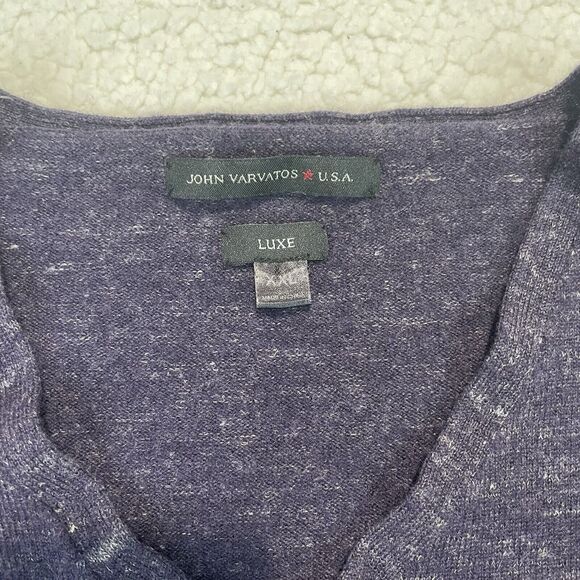 John Varvatos USA Luxe V-Neck Purple Wool Linen Sweater Mens Size XXL Leather - Picture 5 of 9